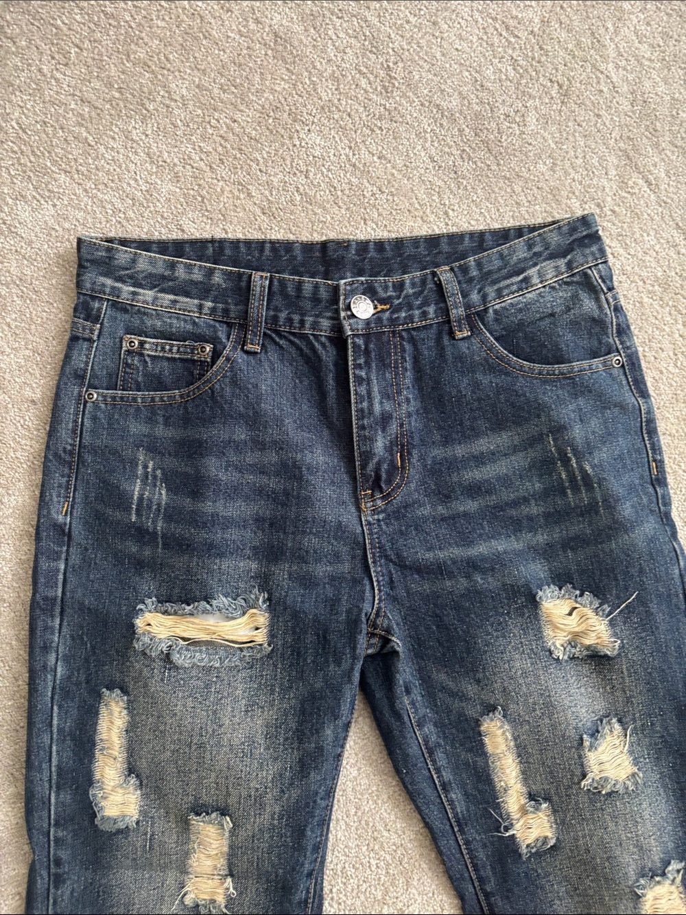 Dark Wash Distressed Ripped Jeans - Picture 2 of 6